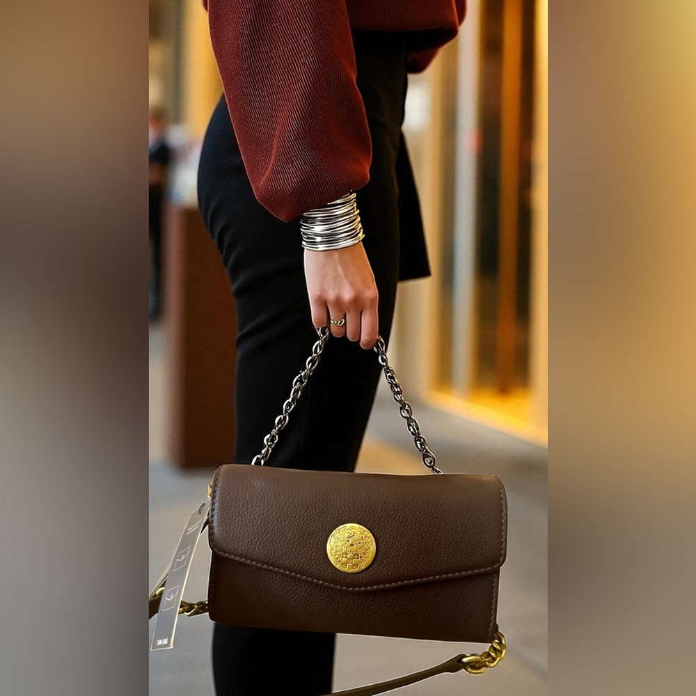 Vince Camuto Omari Leather Wallet on Chain WOC Crossbody NWT Black Cherry - Picture 3 of 12